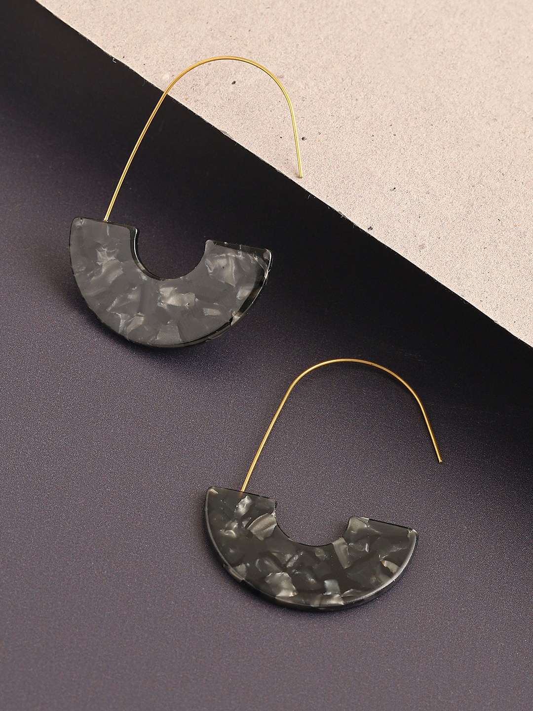 

SOHI Gold-Plated Contemporary Half Hoop Earrings, Black