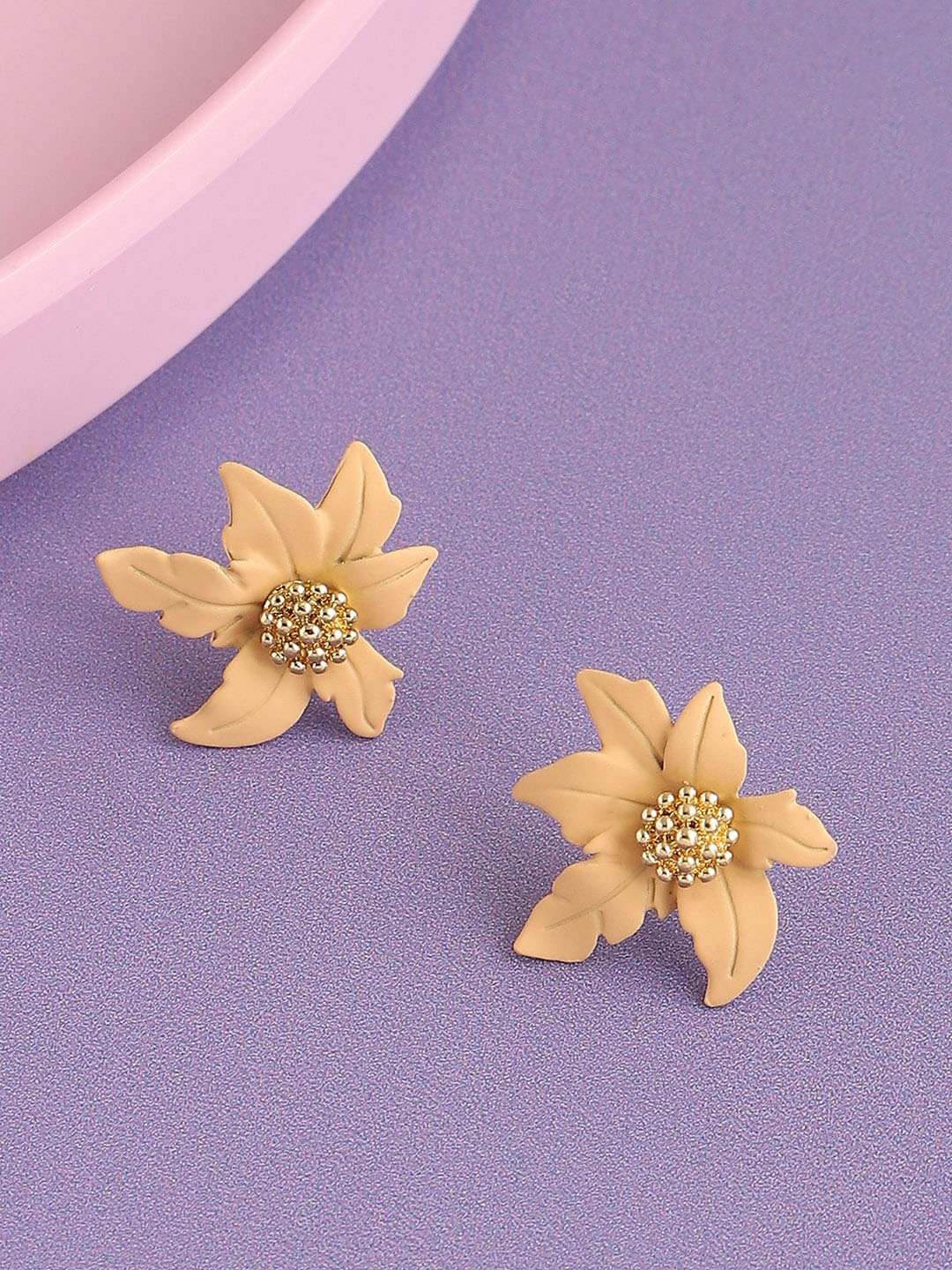 

SOHI Gold-Plated Floral Studs Earrings, Brown