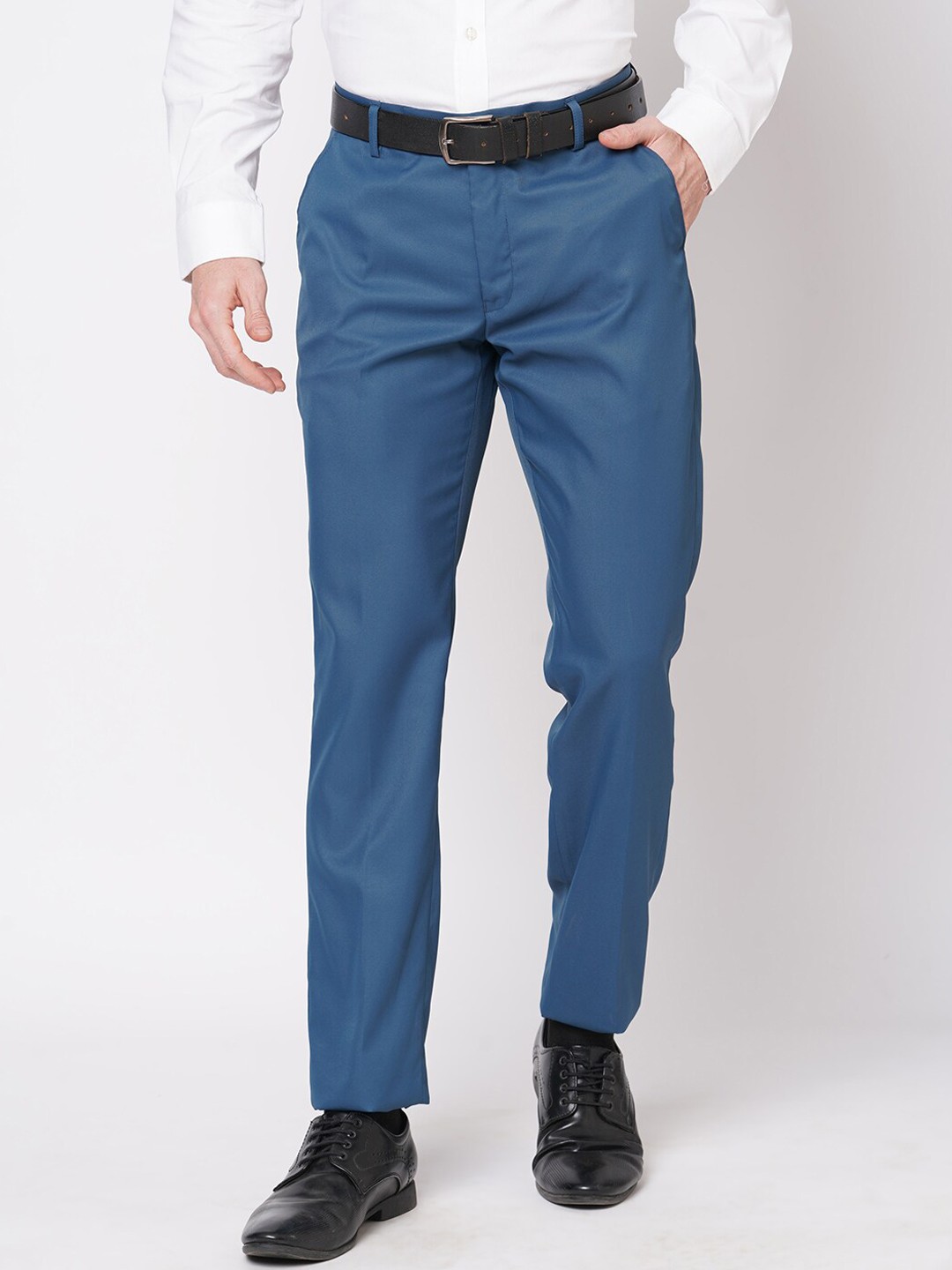 

Solemio Men Slim Fit Easy Wash Formal Trouser, Blue