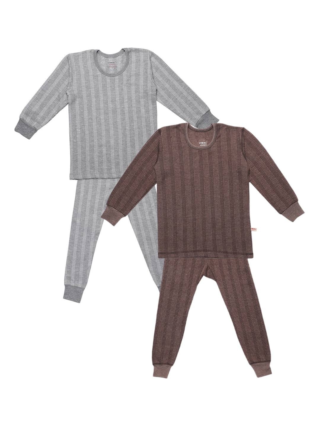 

VIMAL JONNEY Infants Pack Of 2 Striped Thermal Set, Coffee brown