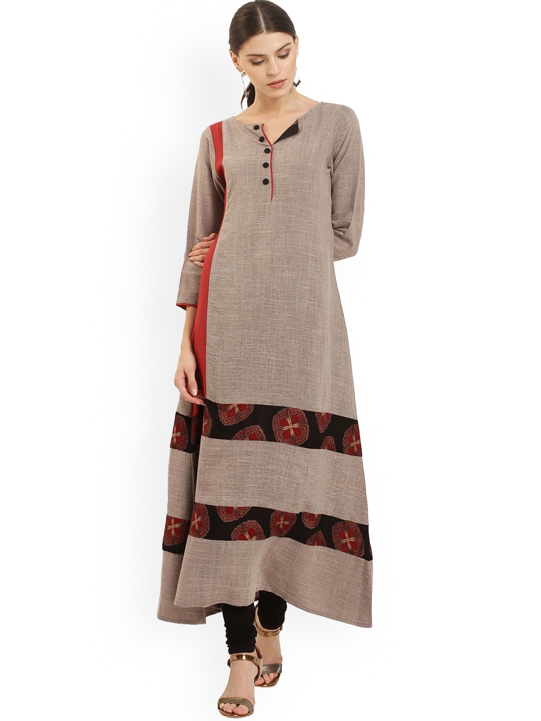 

Ives Women Floral Printed A-Line Kurta, Taupe