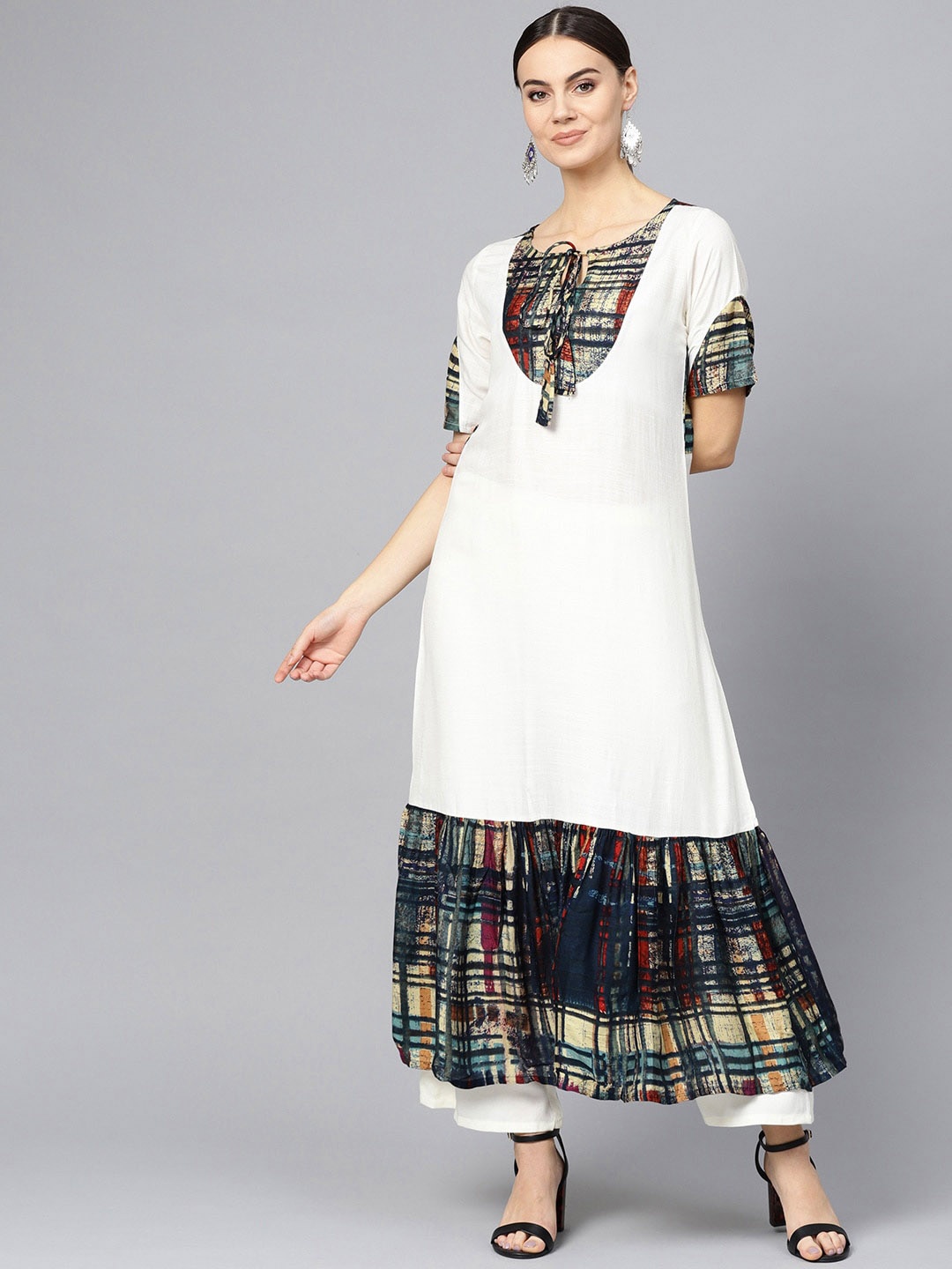 

Ives Women Yoke Design Patchwork Kurta, Off white