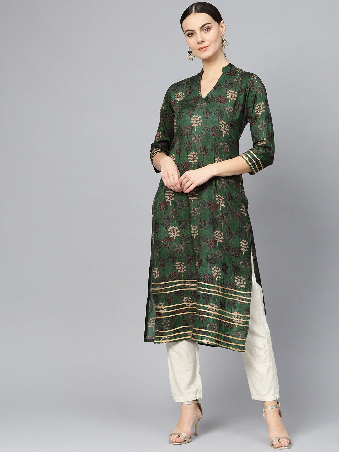 

Ives Women Ethnic Motifs Printed Gotta Patti Kurta, Green
