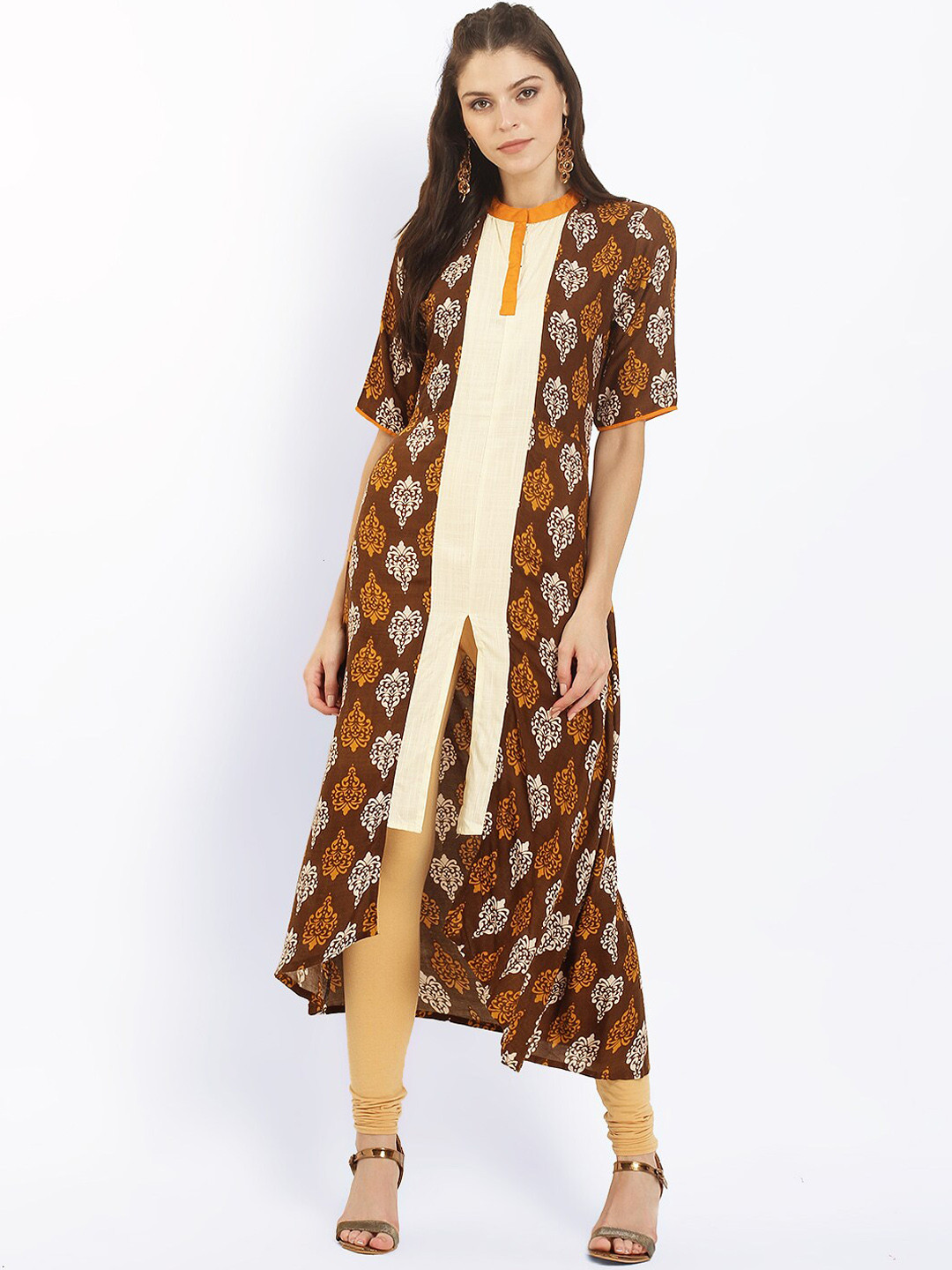 

Ives Women Ethnic Motifs Printed Thread Work Kurta, Brown