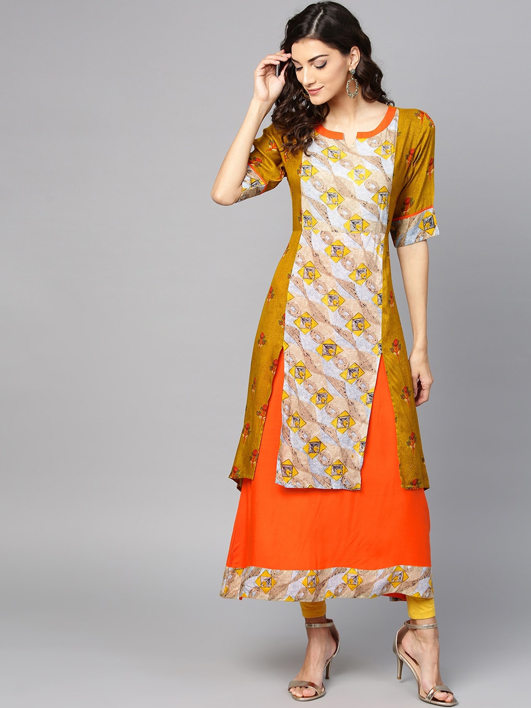 

Ives Women Mustard Yellow Ethnic Motifs Printed Kurta