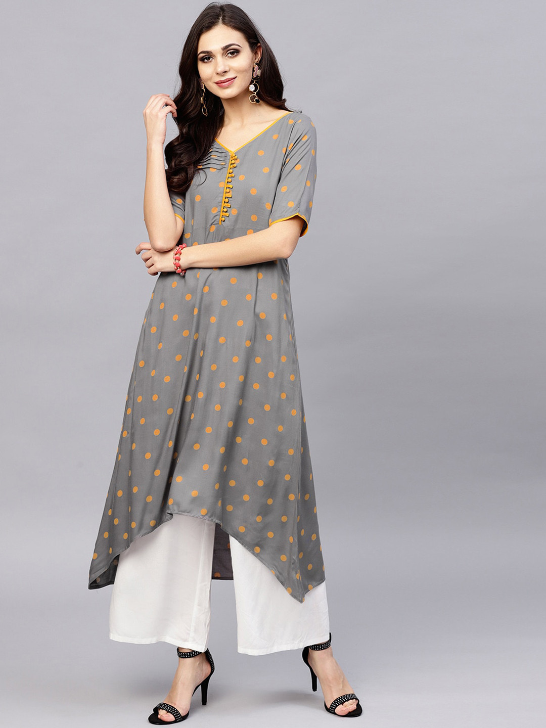

Ives Polka Dots Printed Kurta, Grey