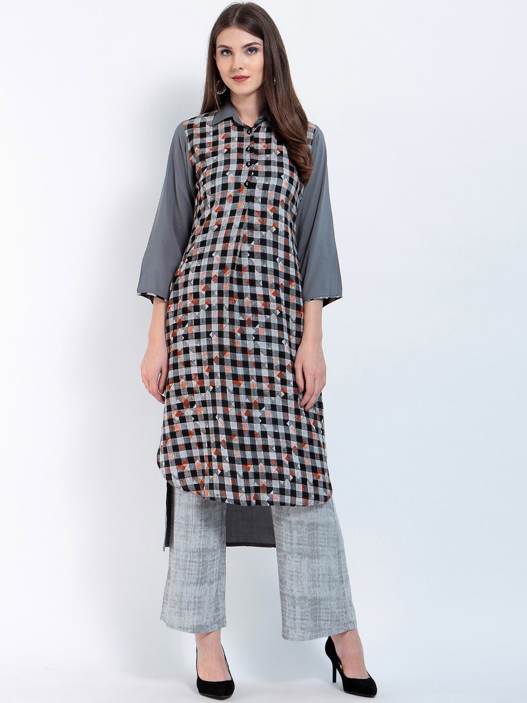 

Ives Women Printed Straight Kurta, Grey
