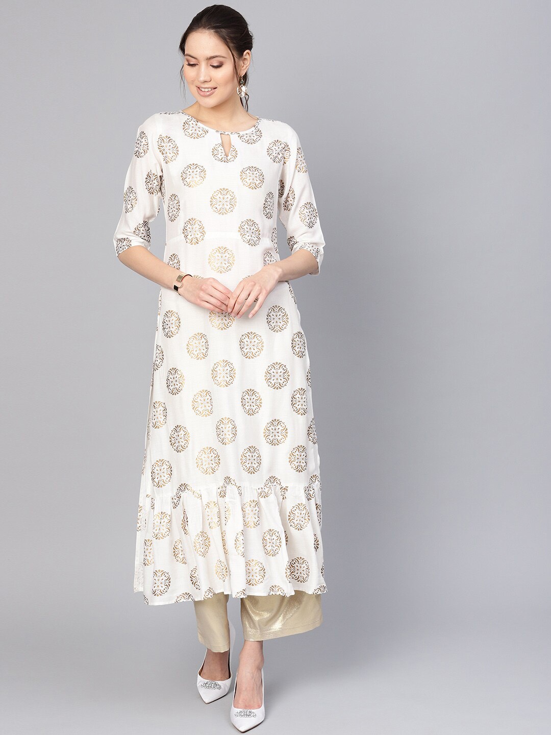 

Ives Women Ethnic Motifs Printed Straight Kurta, White