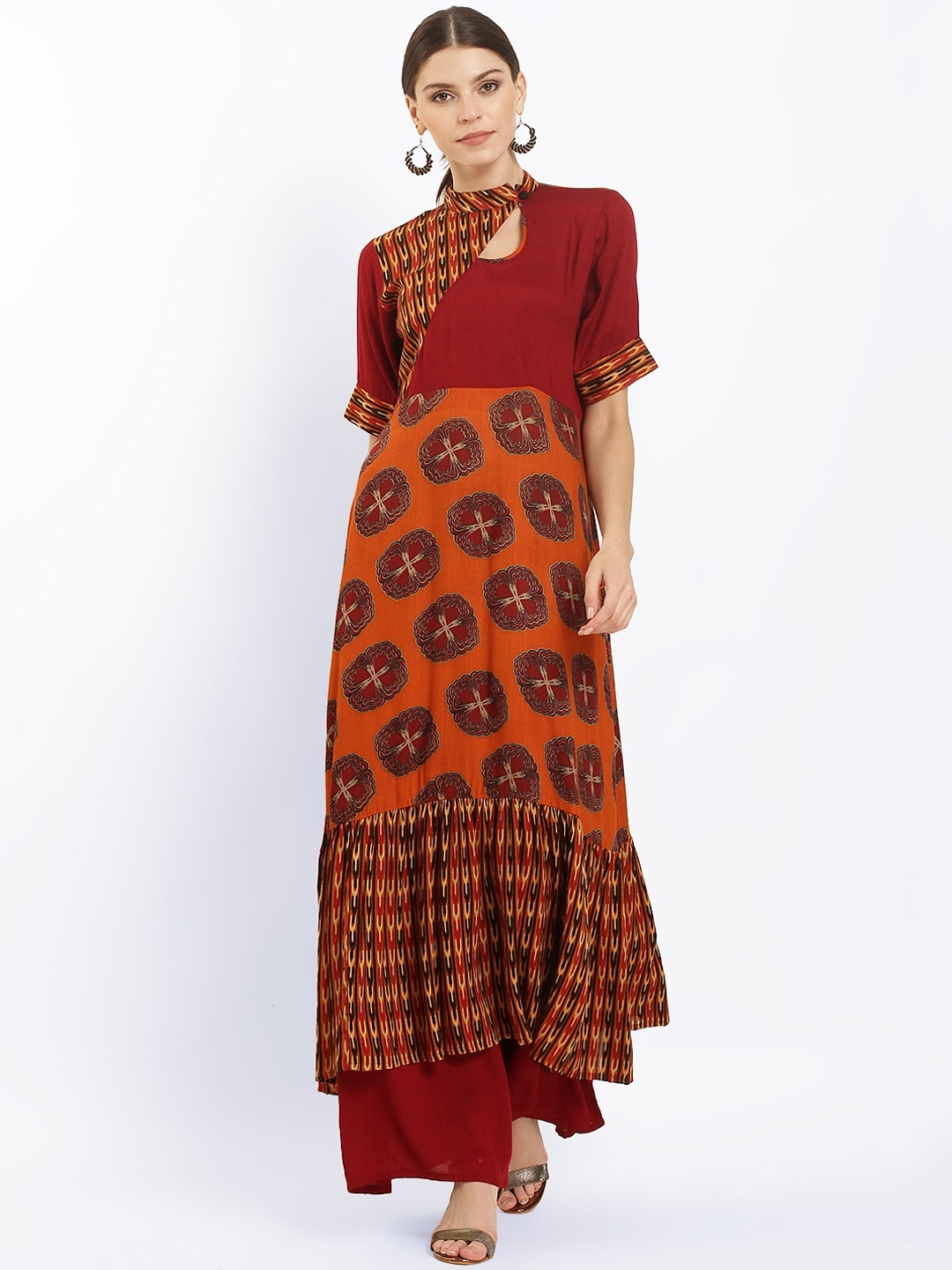 

Ives Ethnic Motifs Printed Mandarin Collar Regular Fit Kurta, Orange