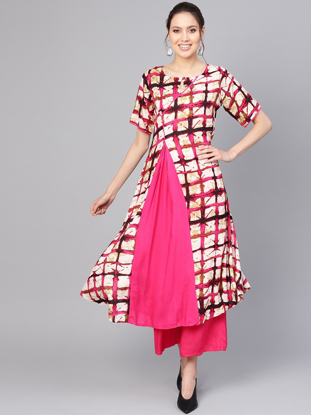 

Ives Women Printed Geometric Checked Kurta, Off white
