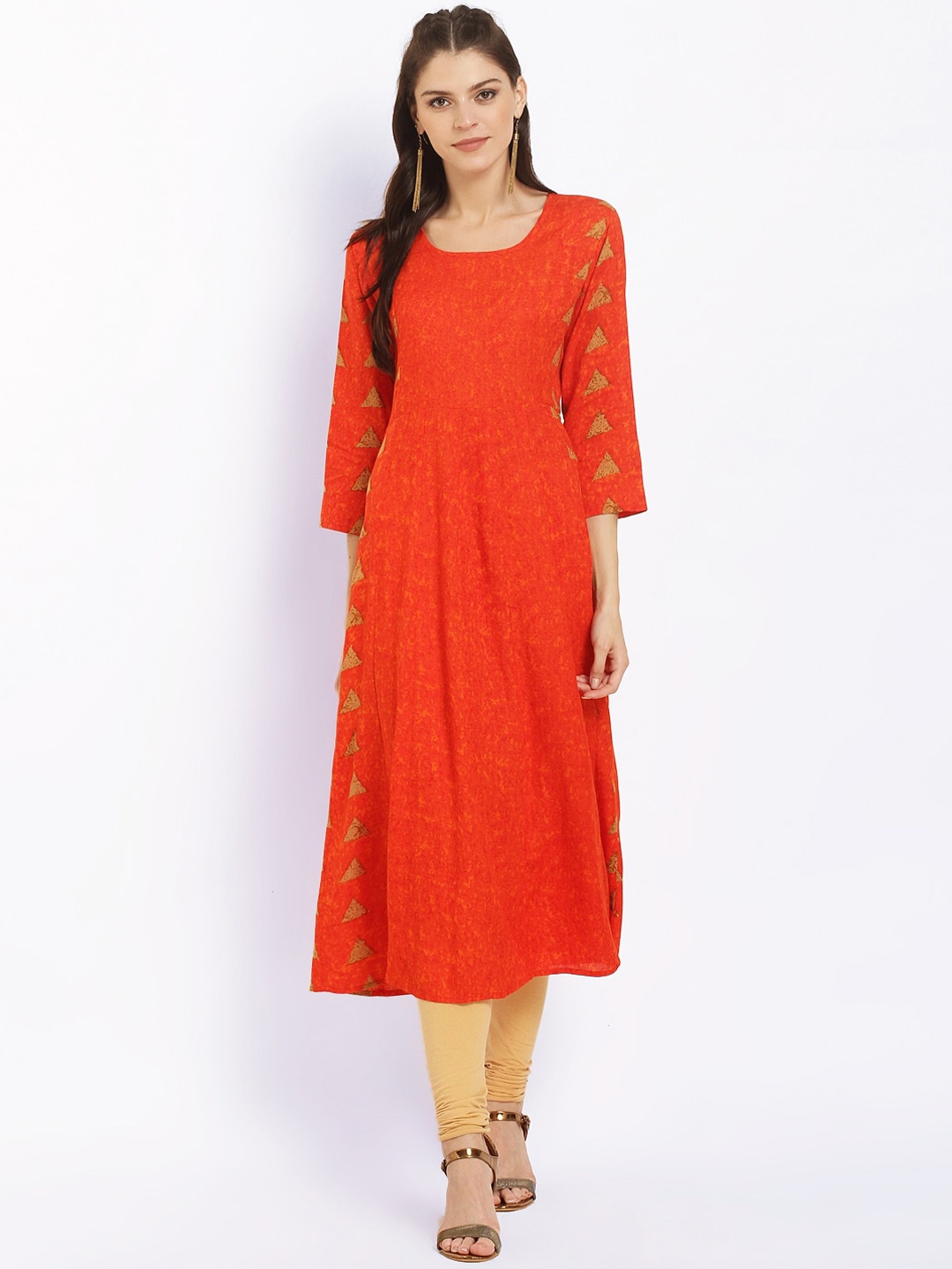 

Ives Ethnic Motifs Printed Straight Regular Fit Kurta, Orange