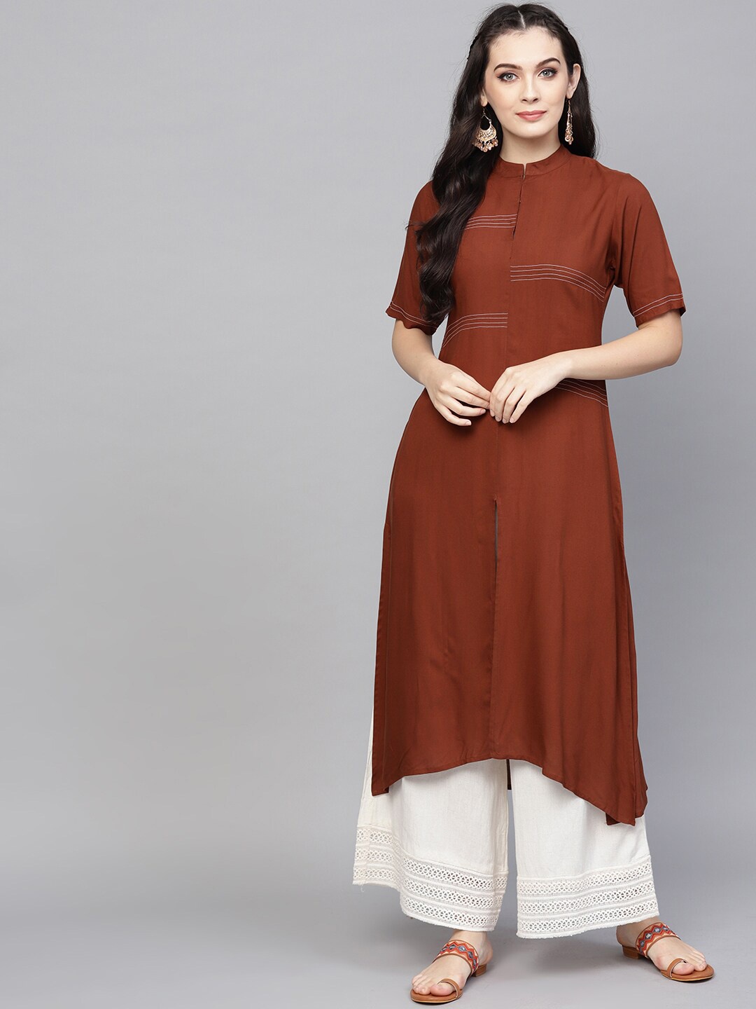 

Ives Mandarin Collar Straight Kurta, Brown