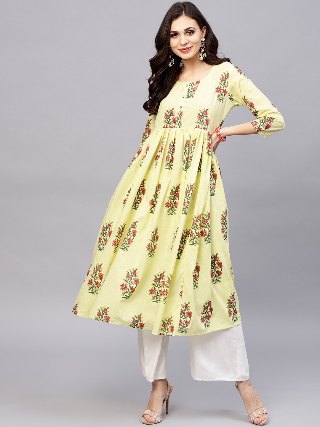 

Ives Floral Printed Anarkali Cotton Kurta, Yellow