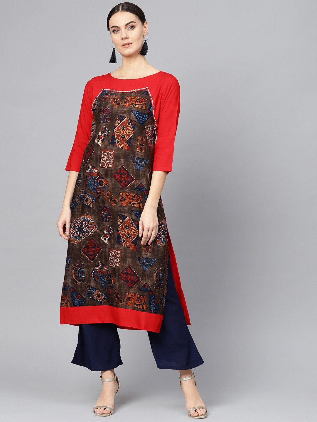 

Ives Ethnic Motifs Printed Kurta, Brown