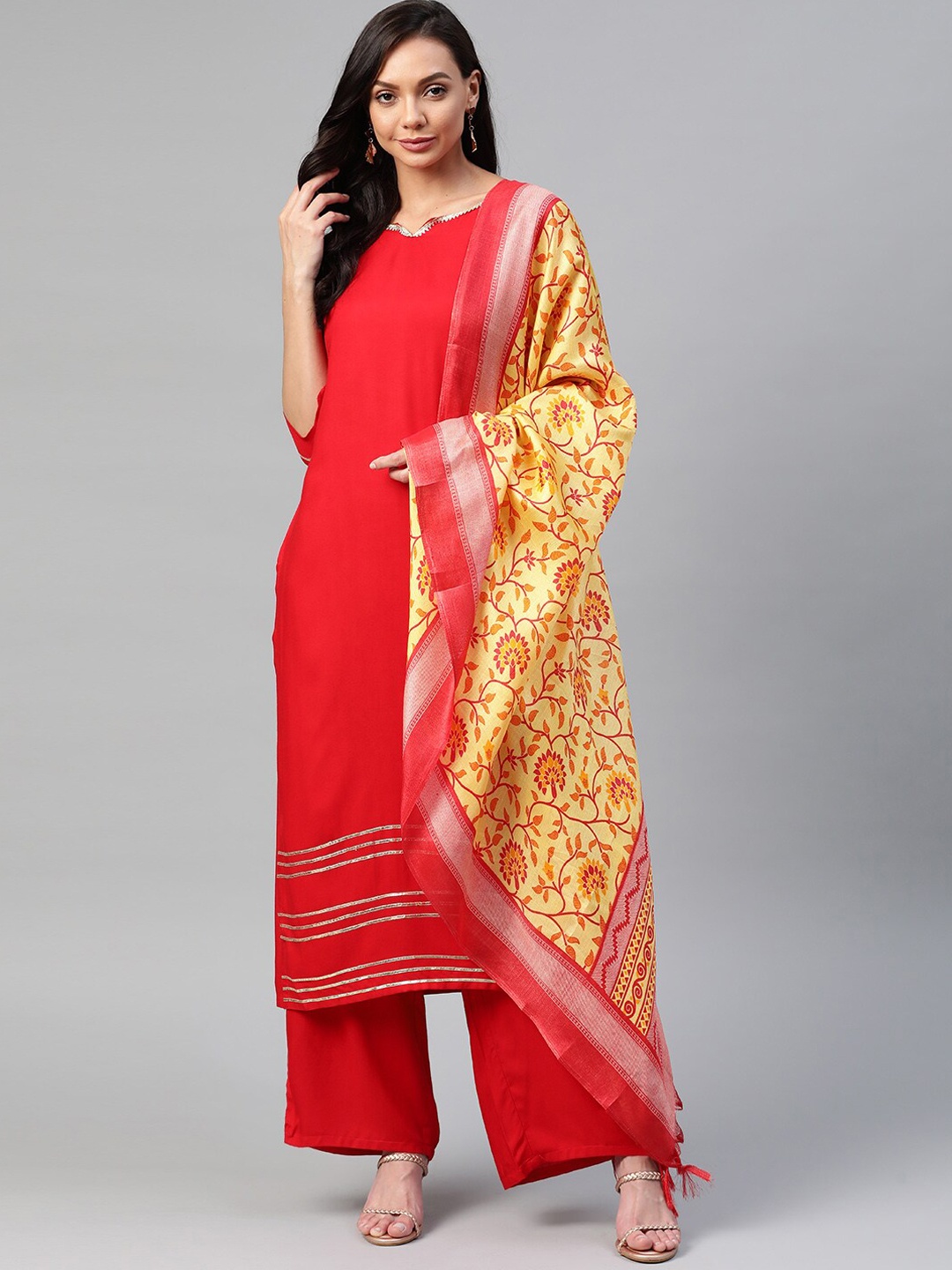 

Ives Women Red Kurta with Palazzos & With Dupatta