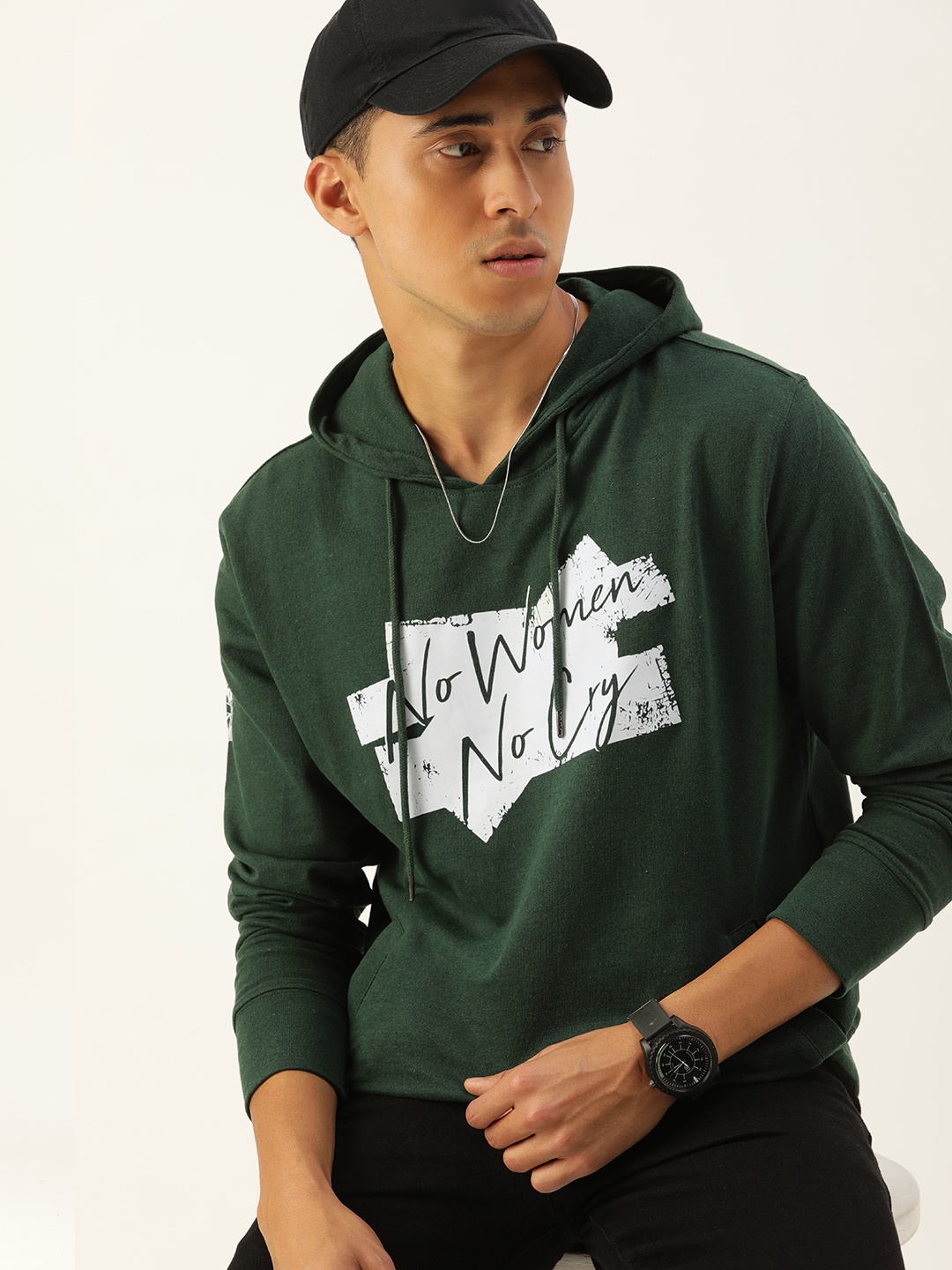 

Kook N Keech Men Green Printed Hooded Sweatshirt