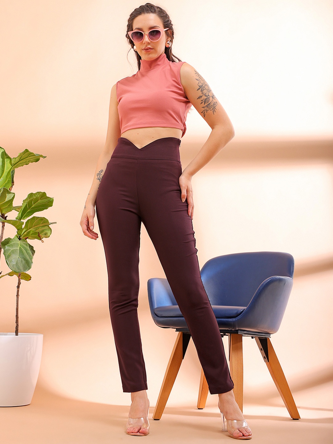 

Freehand by The Indian Garage Co Women Skinny Fit Jeggings, Burgundy