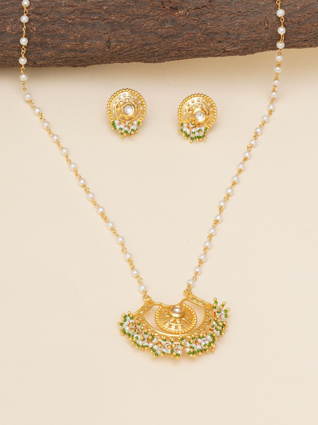 

Voylla Festive Hues Gold-Plated & Pearl-Studded Jewellery Set