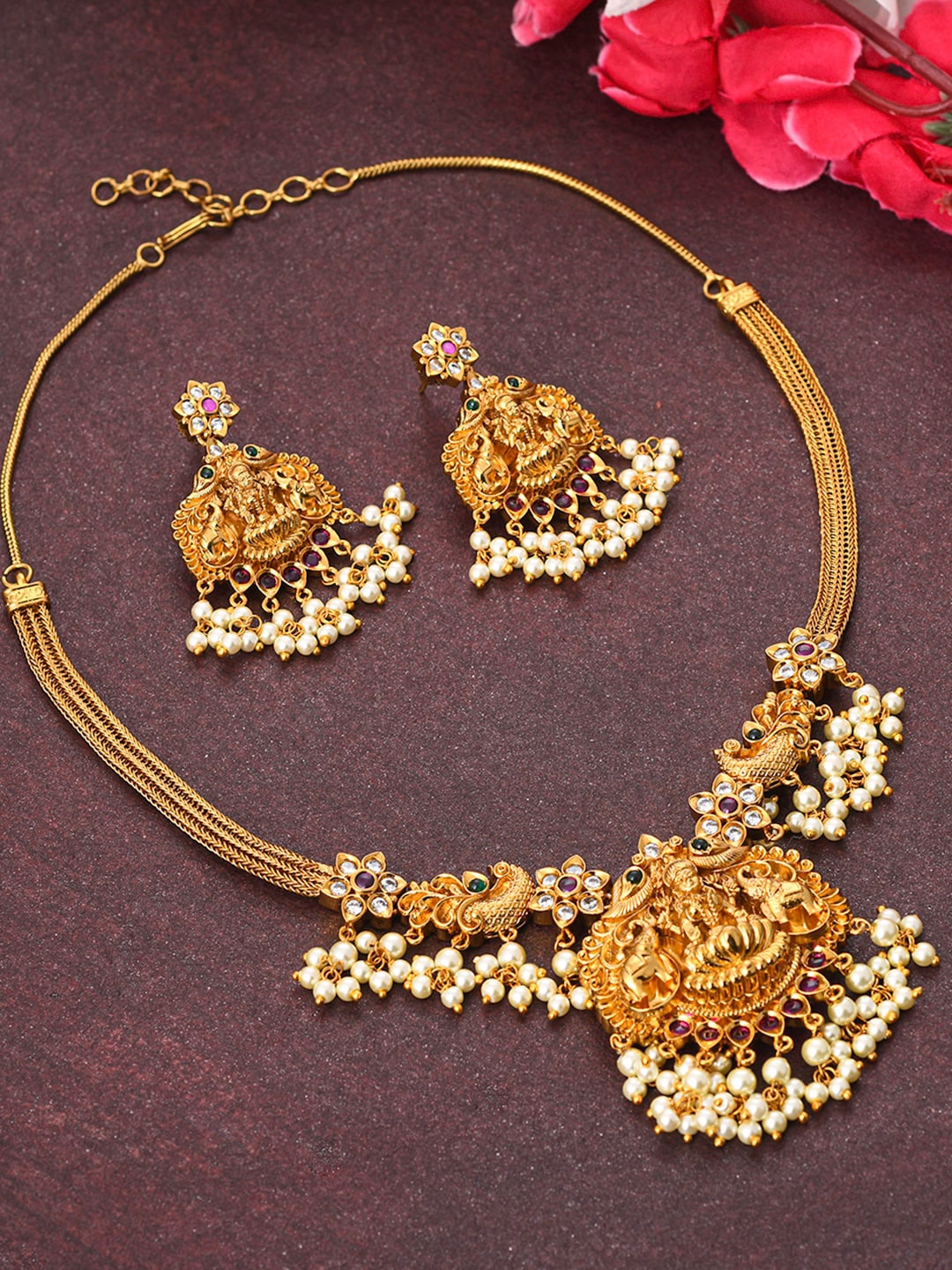

Voylla Gold-Plated Stone-Studded & Beaded Jewellery Set