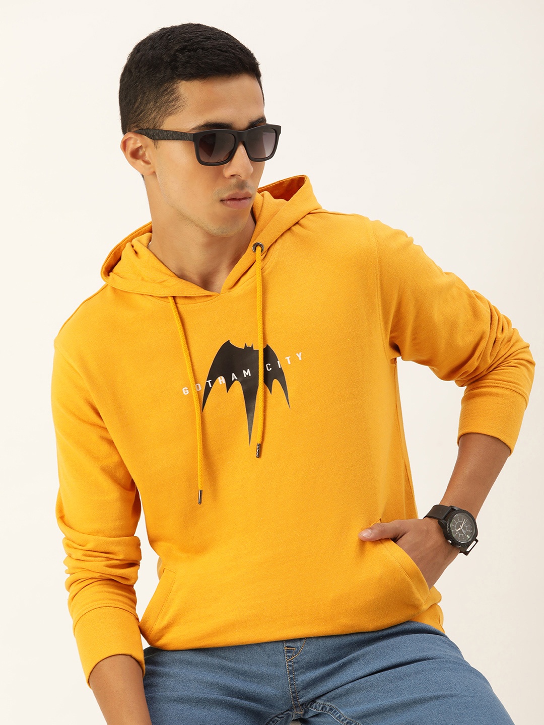 

Kook N Keech Batman Men Printed Hooded Sweatshirt, Yellow