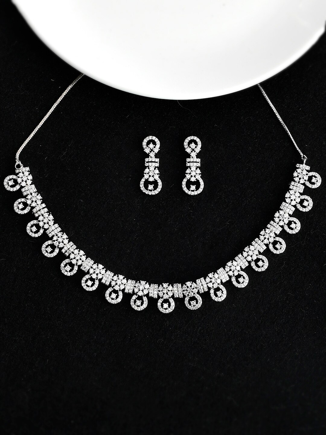 

Voylla Women Sparkling Elegance Silver-Plated CZ Stone-Studded Jewellery Set, White