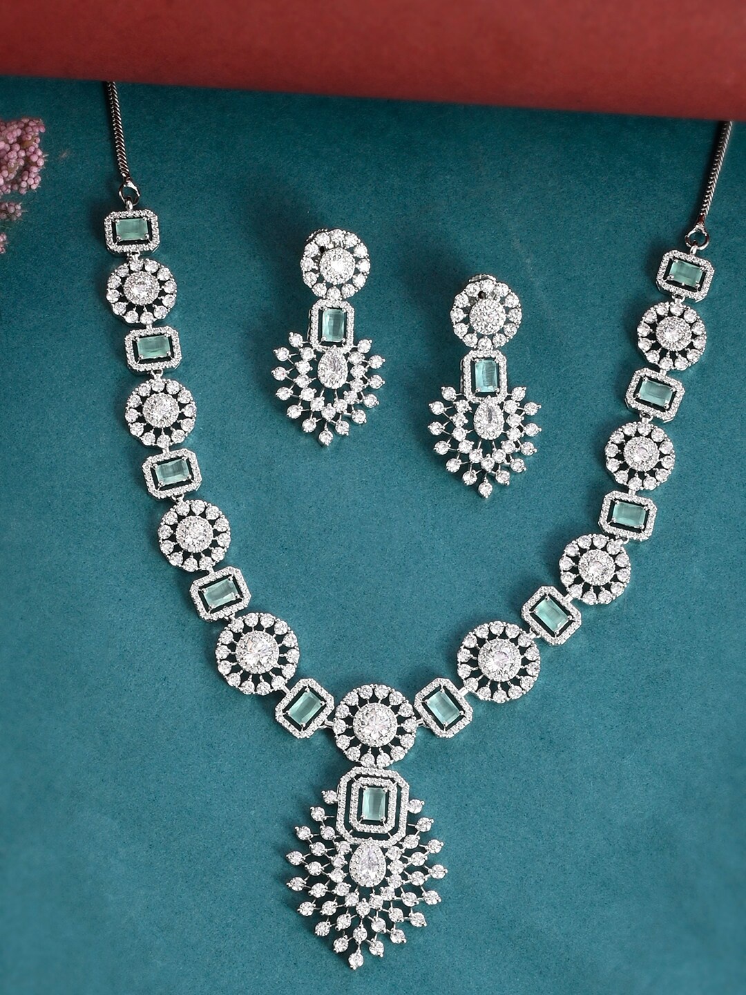 

Voylla CZ Elegance Drop Silver-Plated CZ Stone-Studded Jewellery Set