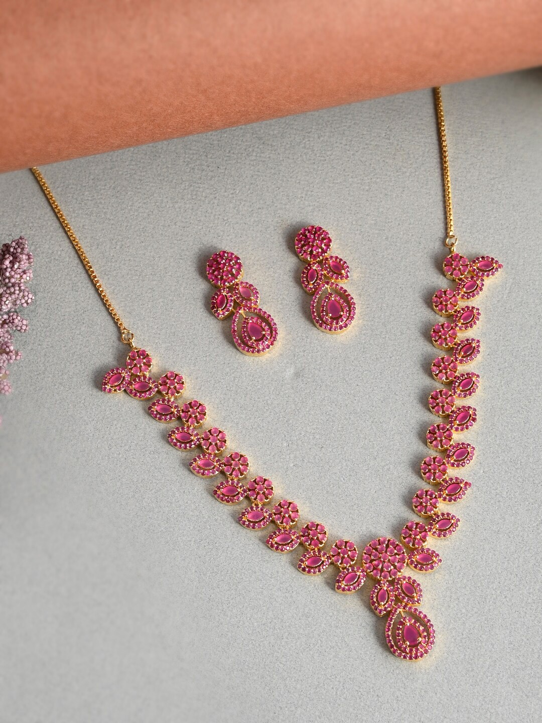 

Voylla Gold-Plated CZ Studded Cutwork Designs Jewellery Set
