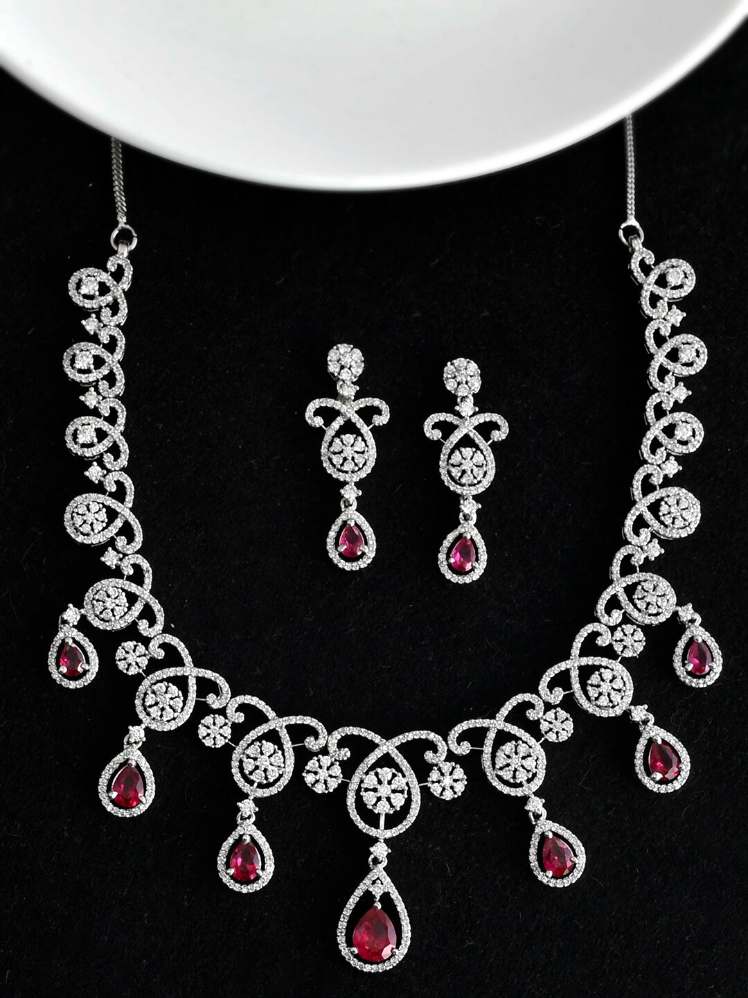 

Voylla Silver-Plated CZ-Studded Jewellery Set