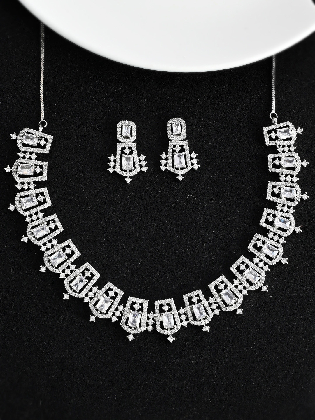 

Voylla Sparkling Elegance Rhodium-Plated CZ Studded Jewellery Set, Silver
