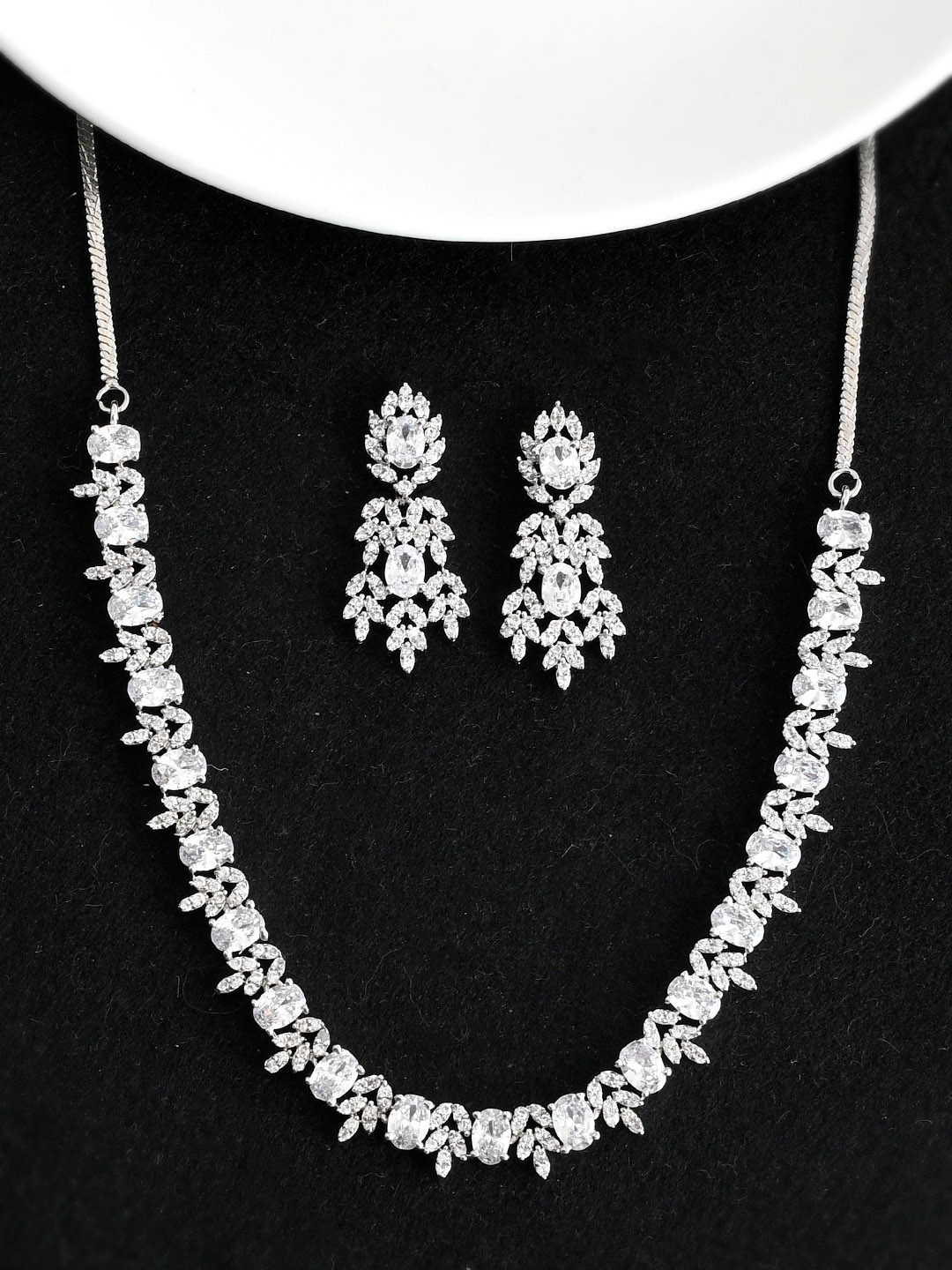 

Voylla Rhodium-Plated CZ-Studded Jewellery Set, Silver