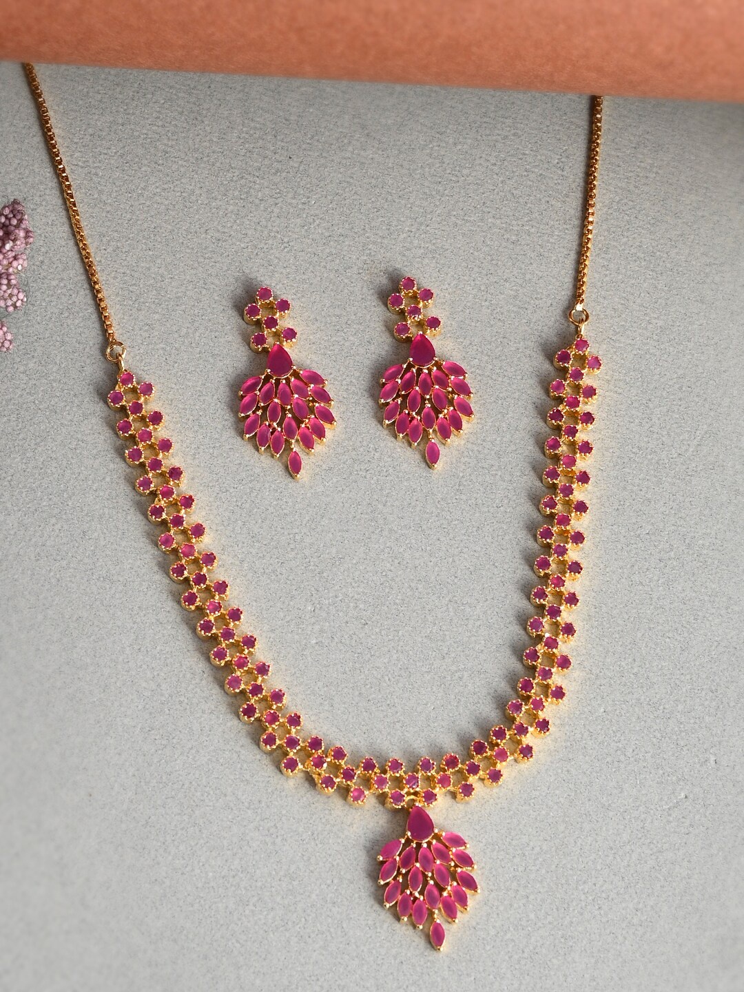 

Voylla Gold-Plated & Pink CZ Stone-Studded Jewellery Set
