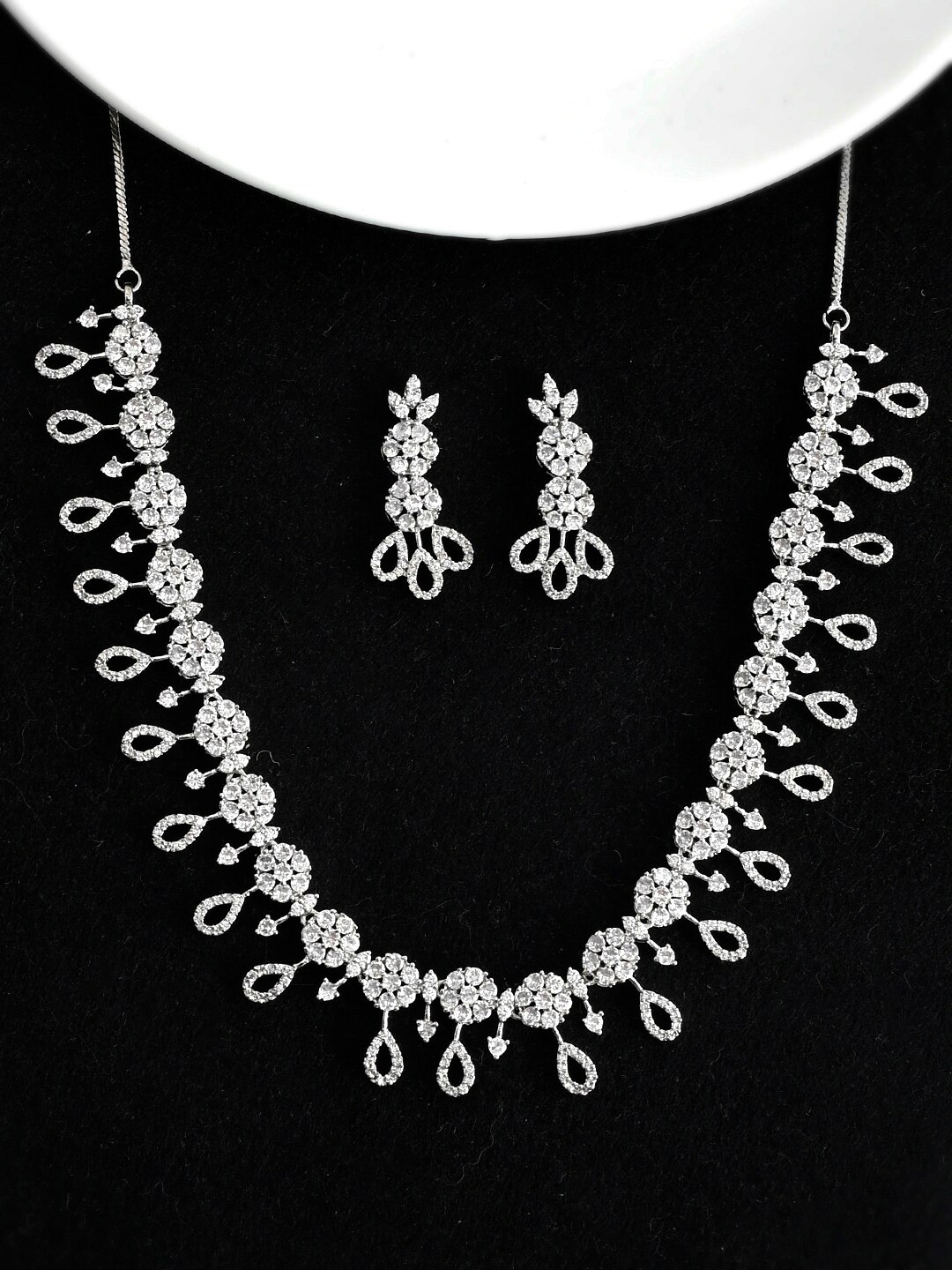 

Voylla Women Sparkling Elegance Rhodium-Plated CZ Studded Jewellery Set, Silver