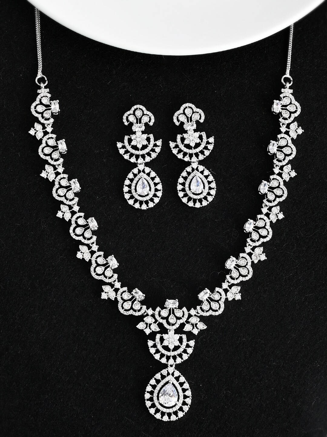 

Voylla Women Rhodium-Plated & CZ Studded Jewellery Set, White
