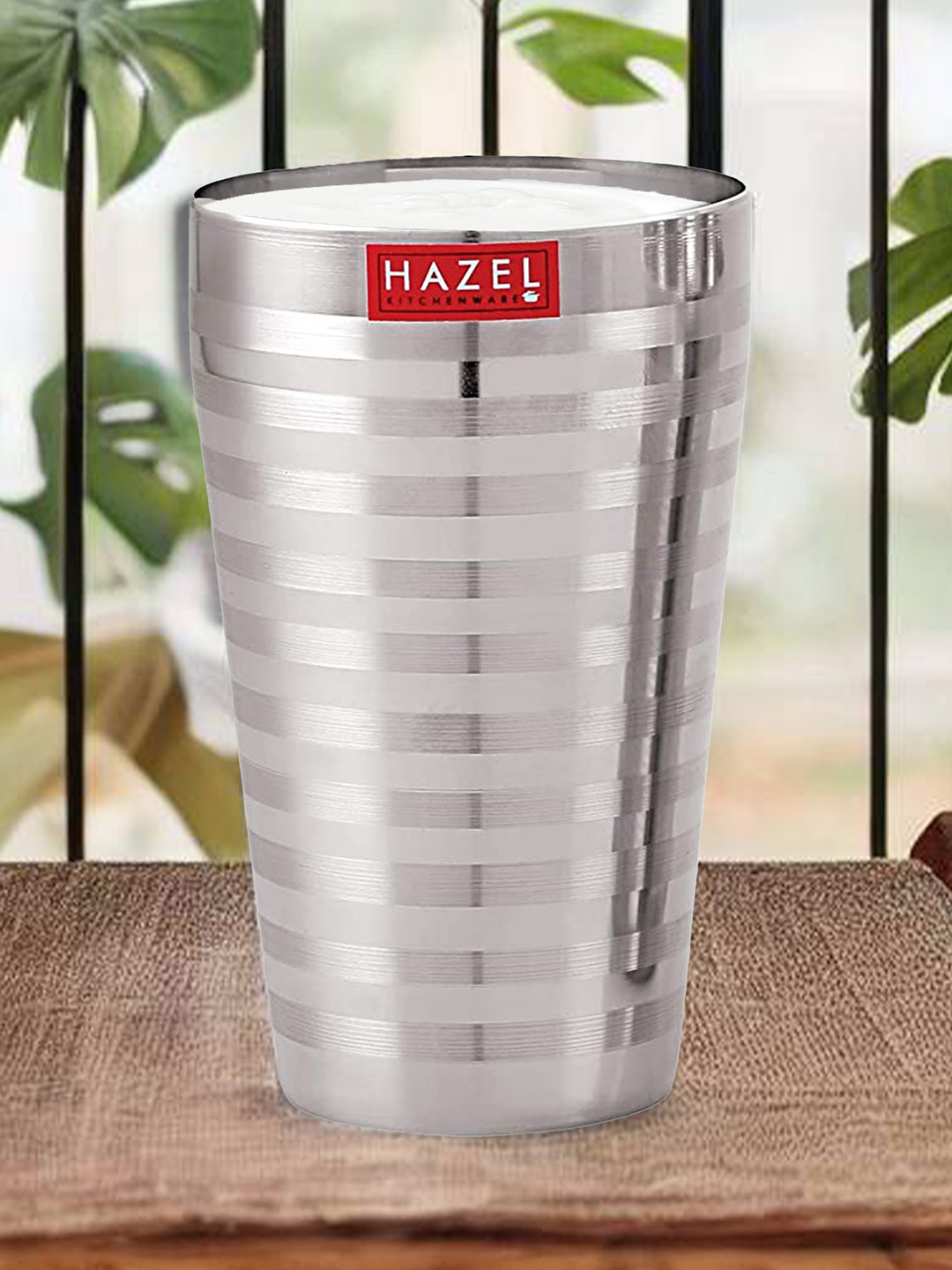 

HAZEL Set Of 4 Striped Stainless Steel Glasses, Silver
