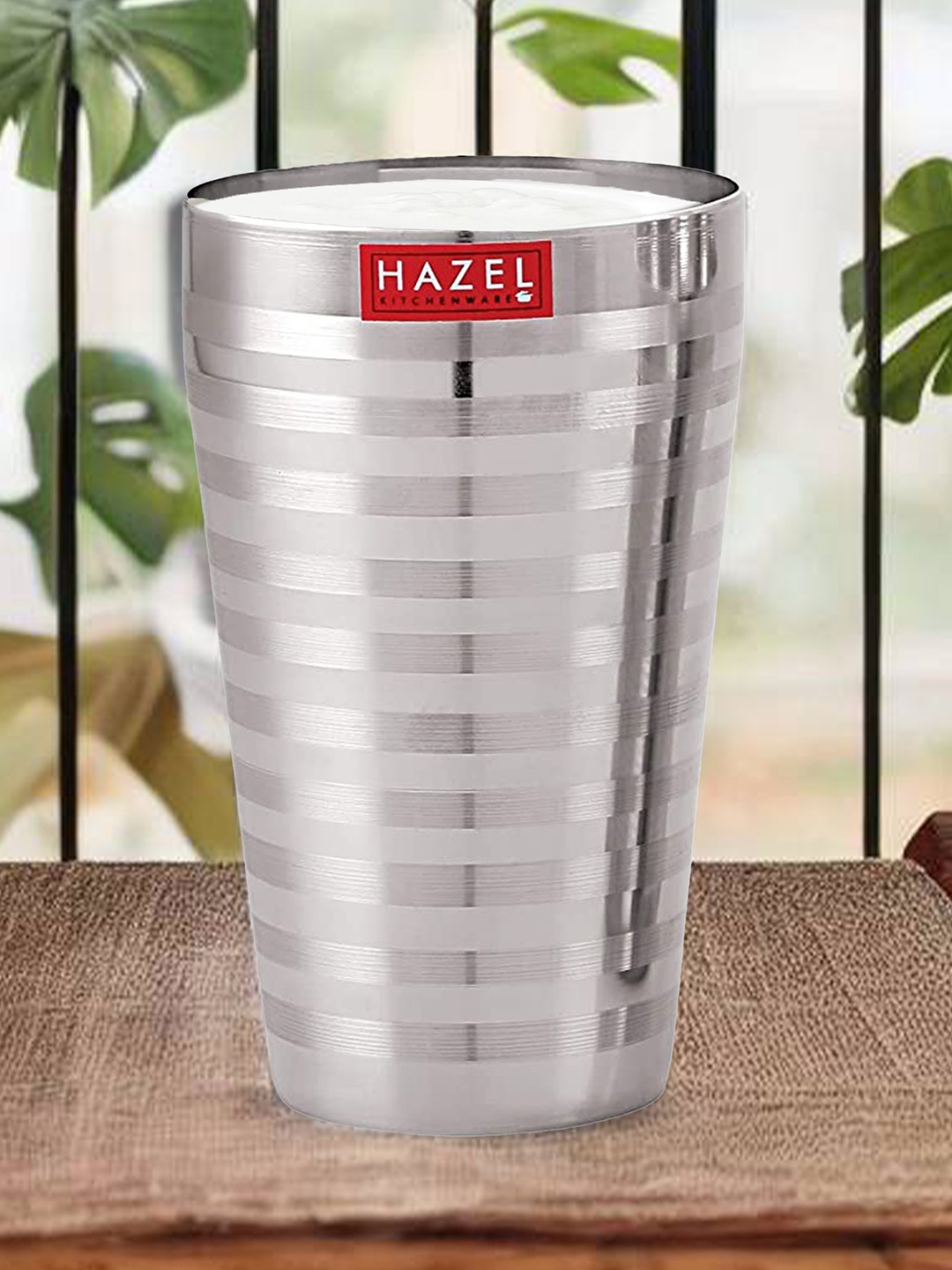 

HAZEL Set Of 6 Silver-Toned Stainless Steel Lassi Glass Set 750 ML
