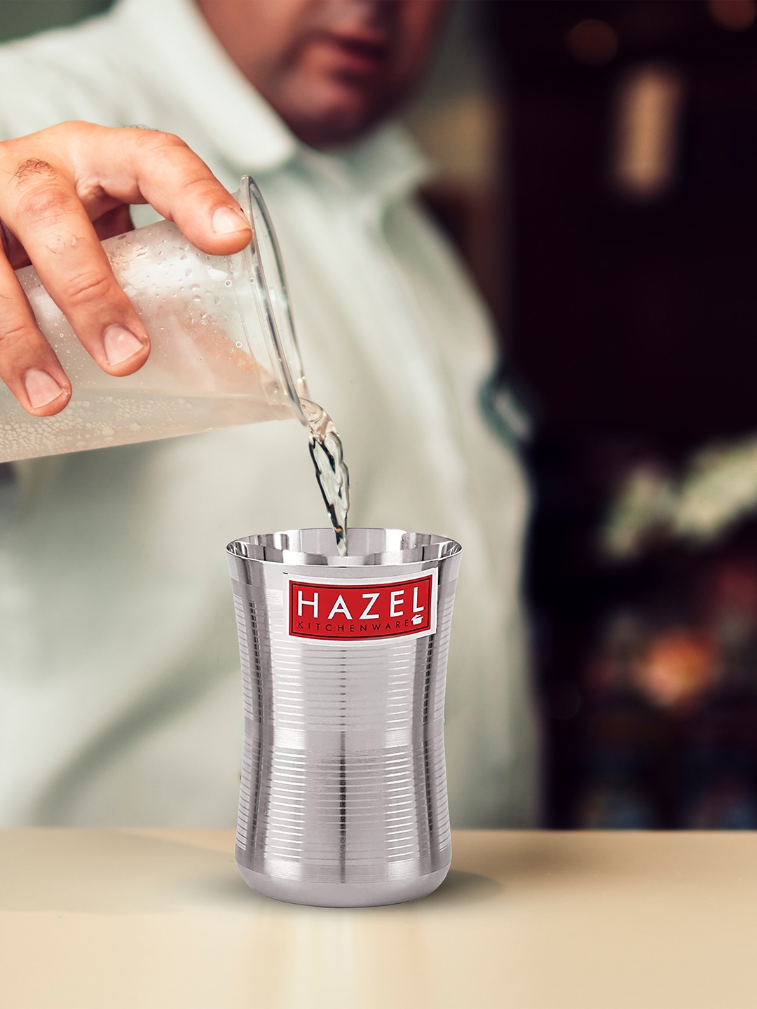 

HAZEL Set Of 6 Damru Shape Jumbo Water Glass, Silver