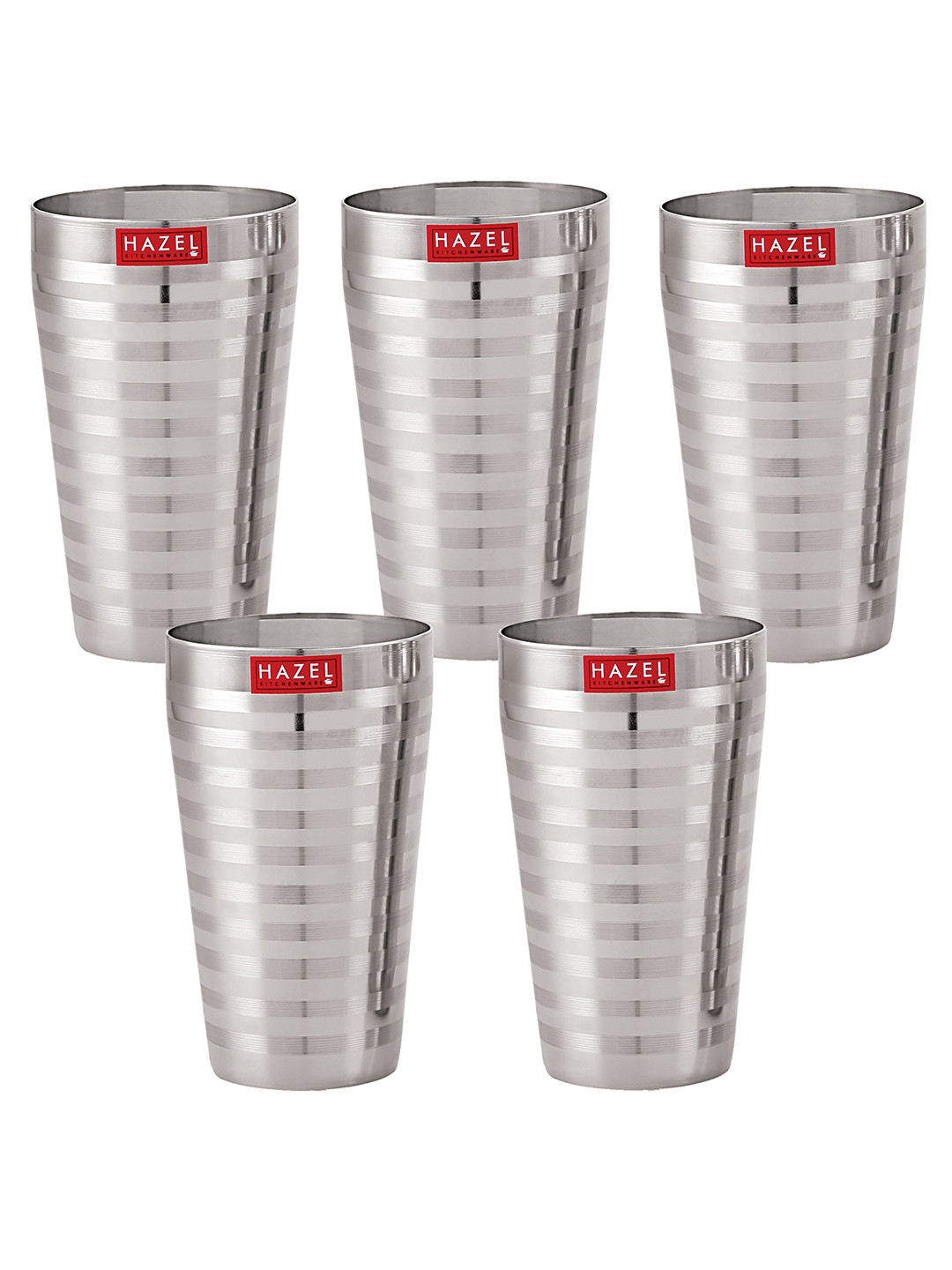 

HAZEL Set Of 5 Design Stainless Steel Water Glasses 750 ML, Silver