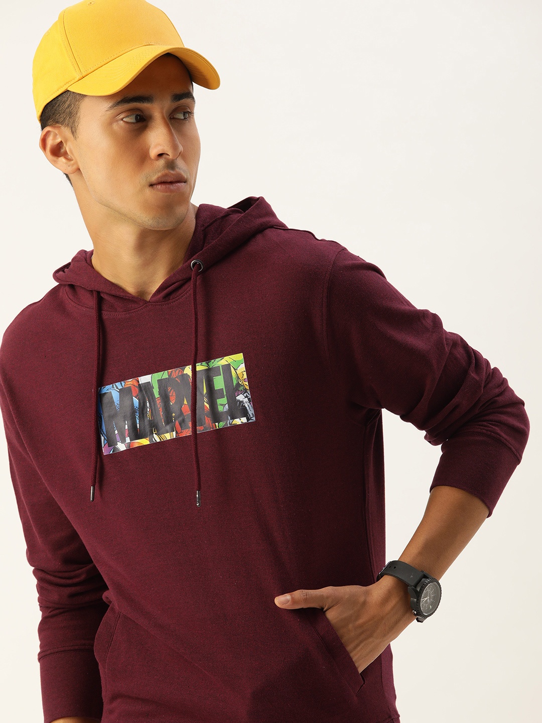 

Kook N Keech Marvel Men Printed Hooded Sweatshirt, Maroon