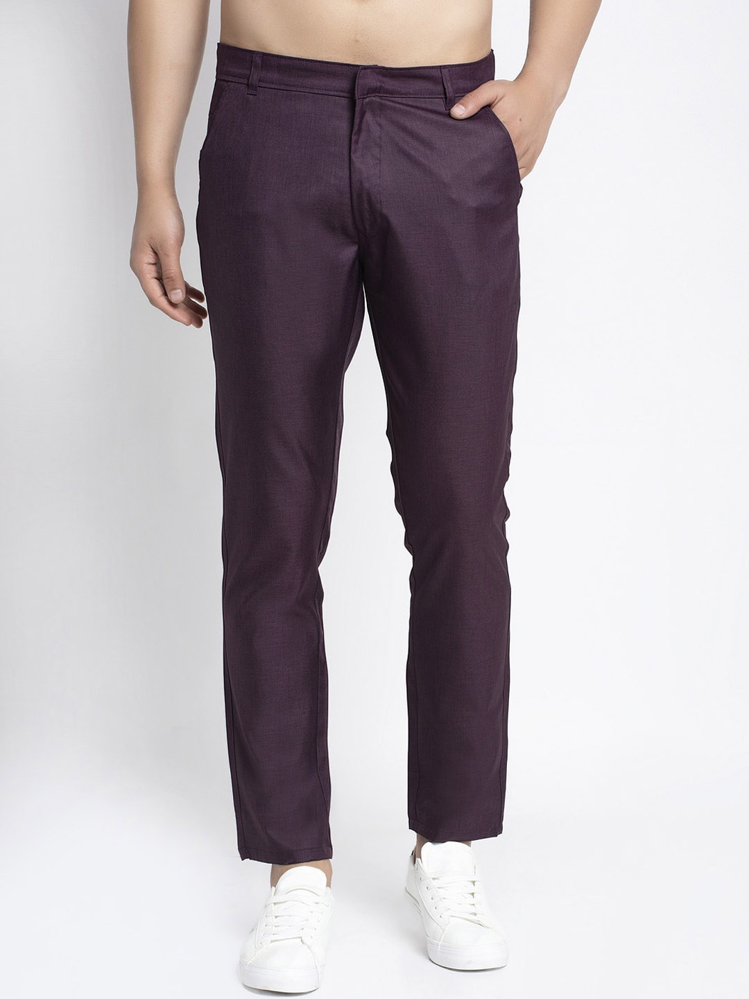 

JAINISH Men Purple Smart Tapered Fit Cotton Easy Wash Trousers