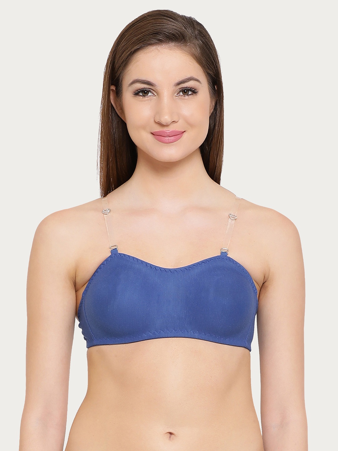 

Clovia Strapless Tube Bra With Detachable Transparent Straps, Blue