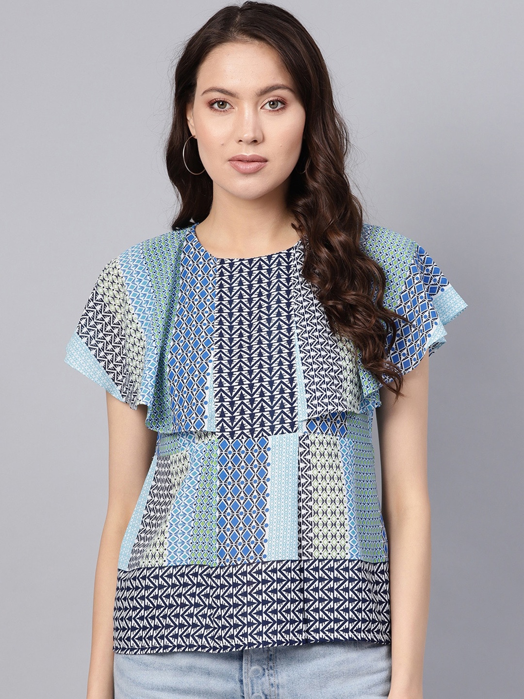 

Ives Geometric Print Crepe Top, Blue