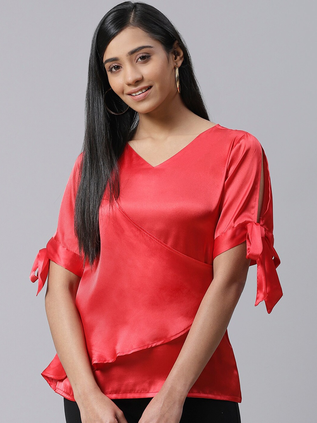 

Ives Satin Finish Wrap Top, Red