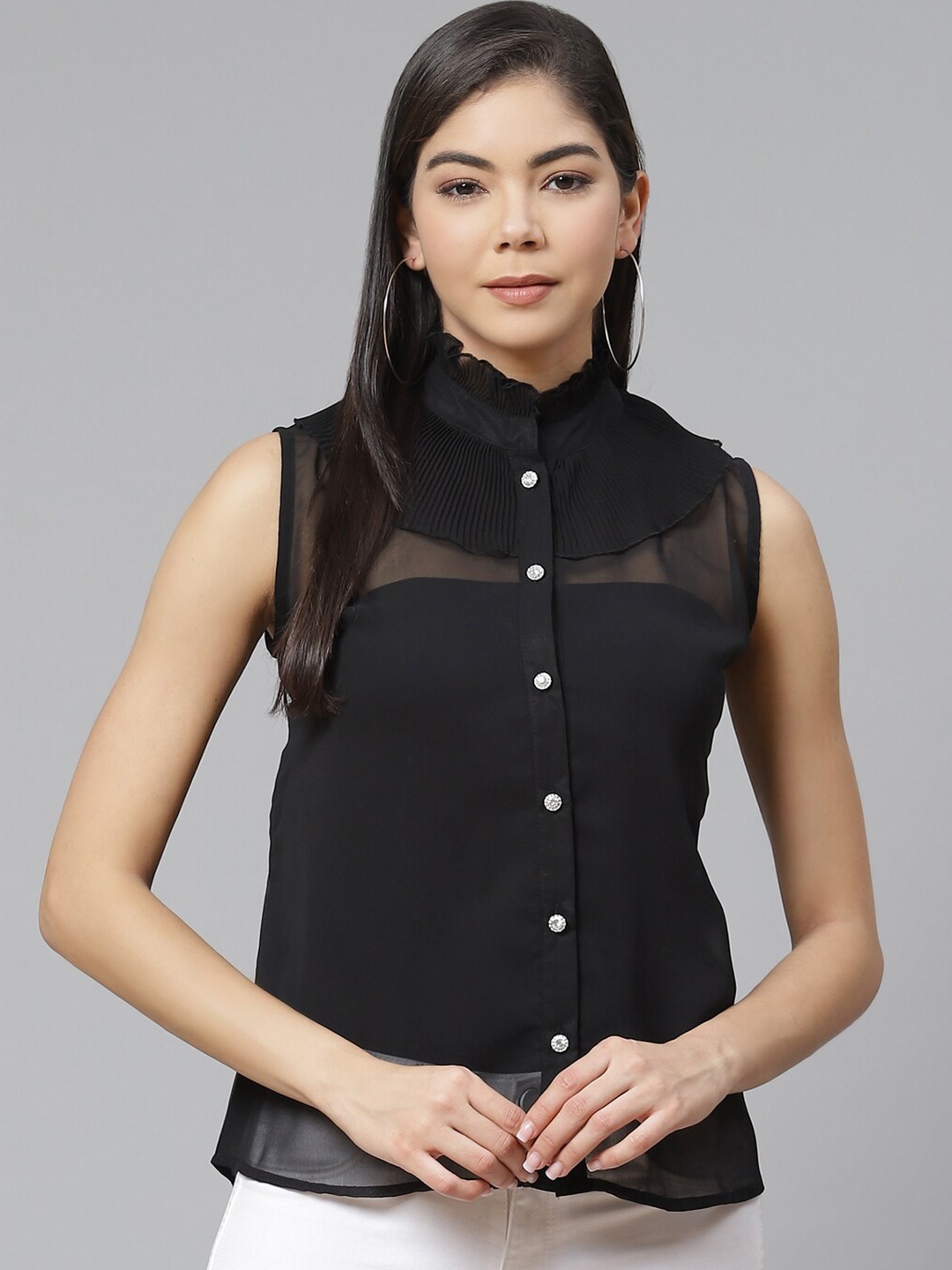 

Ives Sheer Georgette Shirt Style Top, Black