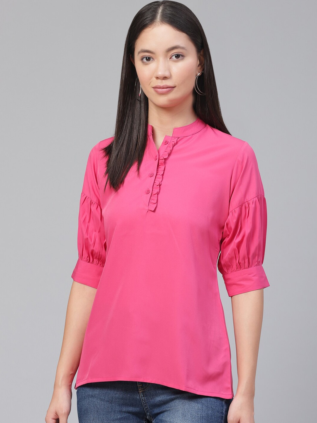 

Ives Mandarin Collar Crepe Top, Pink