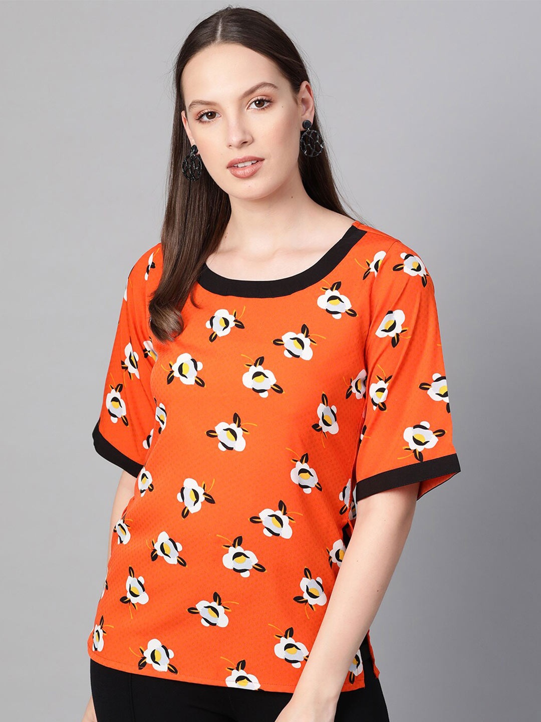 

Ives Floral Print Crepe Top, Orange