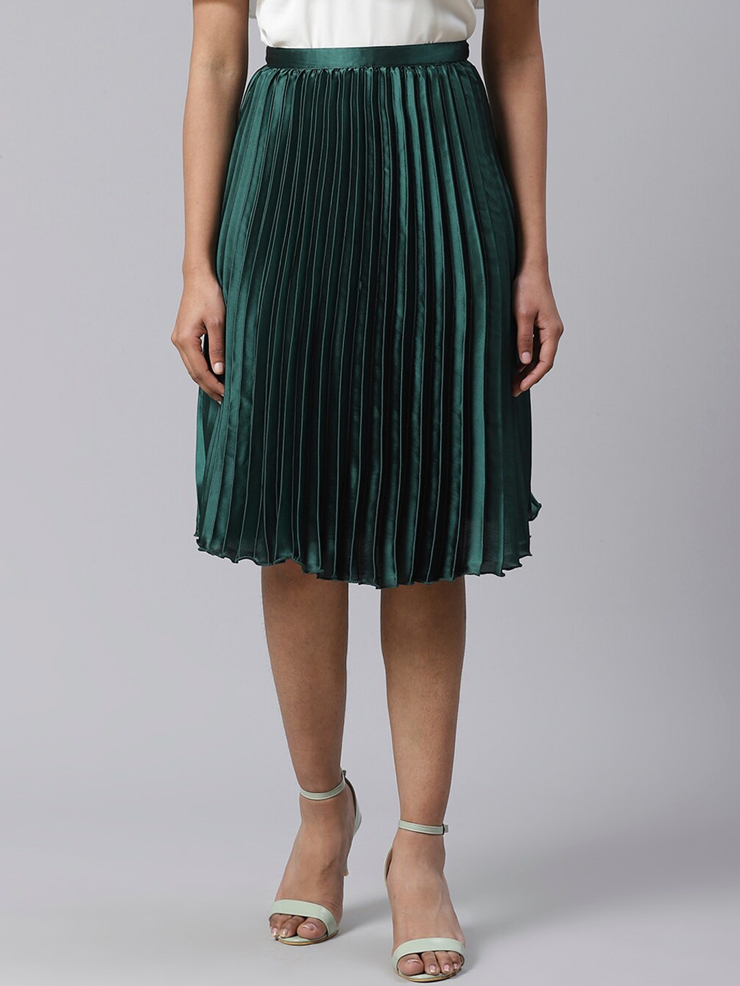 

Ives Accordion Pleated Flared A-Line Skirt, Green