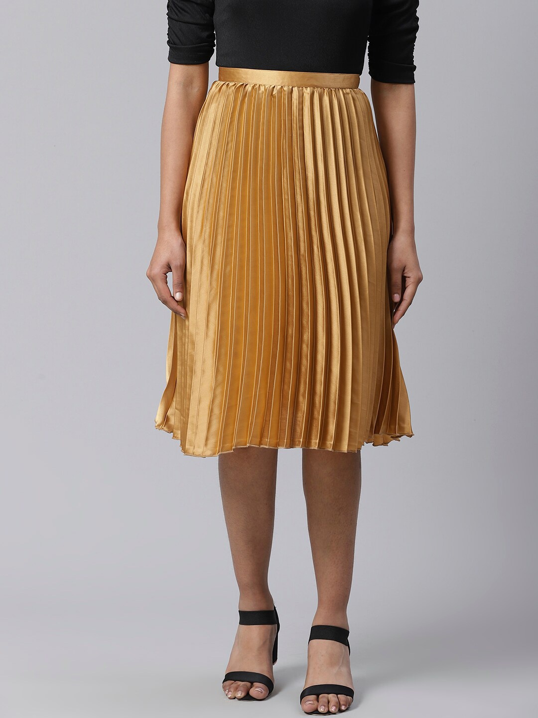 

Ives Accordion Pleated Flared A-Line Skirt, Gold