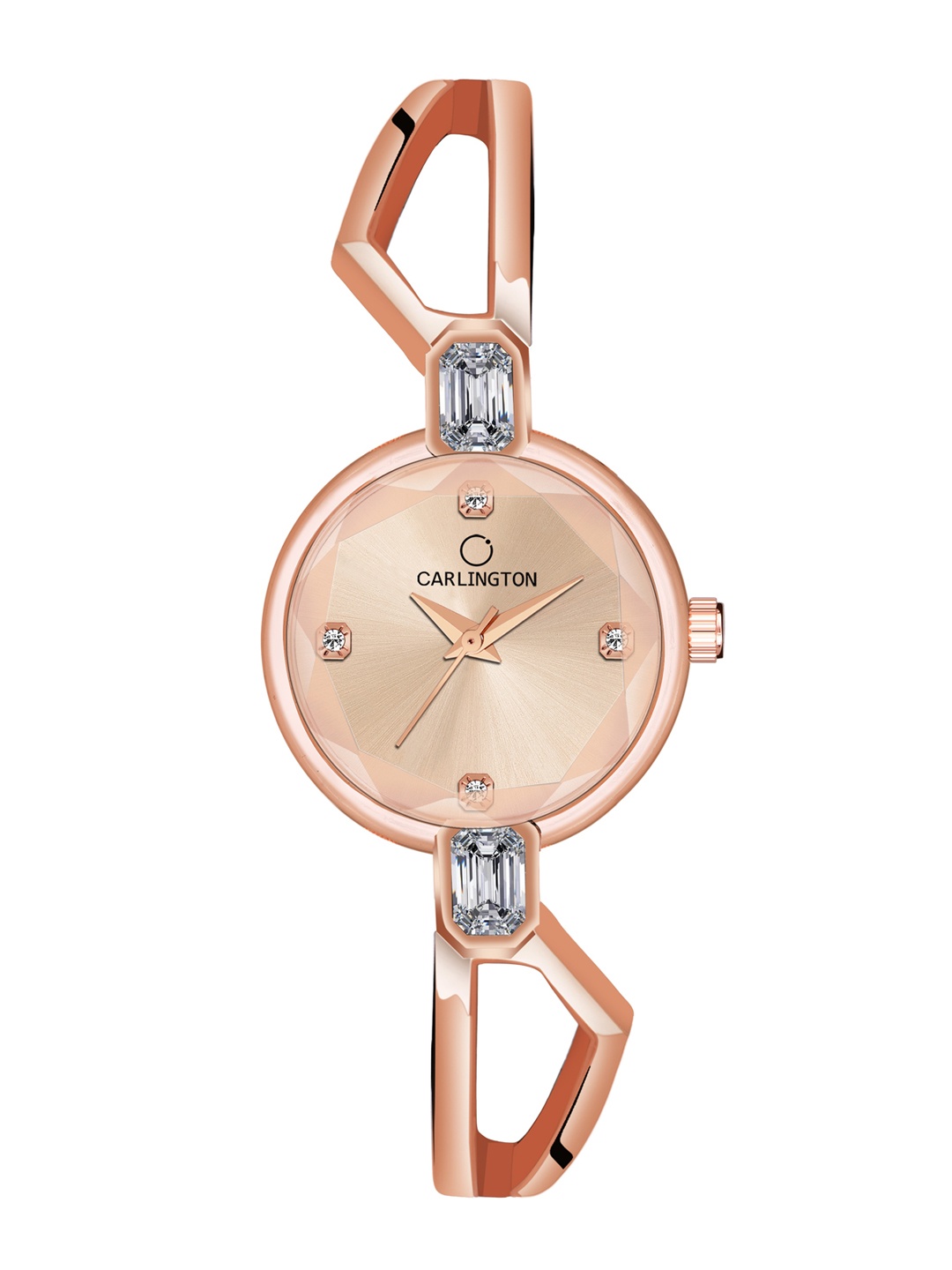 

CARLINGTON Embellished Dial & Rose Gold Toned Stainless Steel Bracelet Style Straps Watch