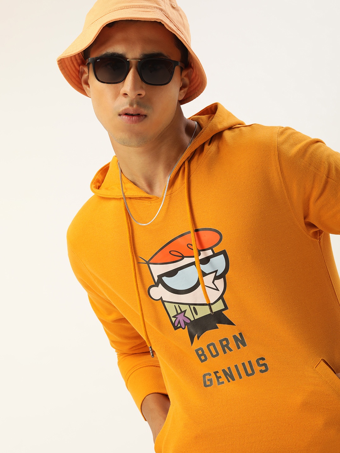 

Dexter by Kook N Keech Men Yellow Printed Hooded Sweatshirt