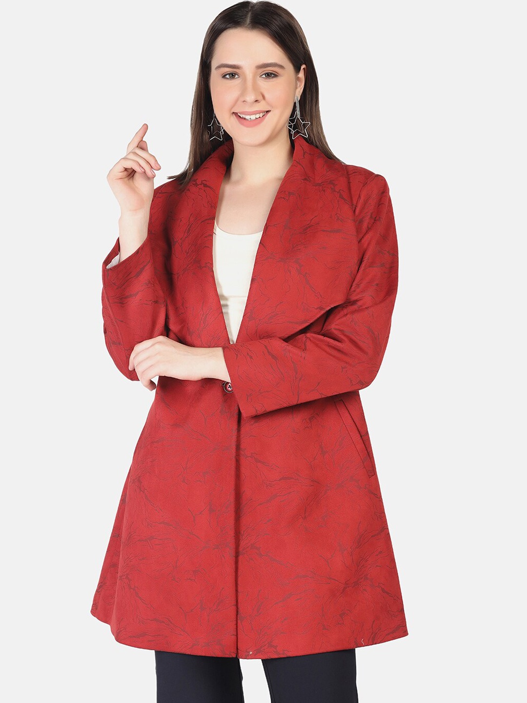 

FUTURO Women Printed Suede Overcoat, Red